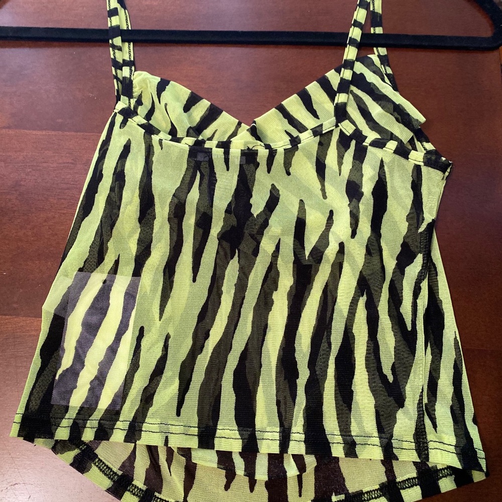 Sexy Nasty Gal lime green neon zebra sheer cami with cowl neck coverup beach XS